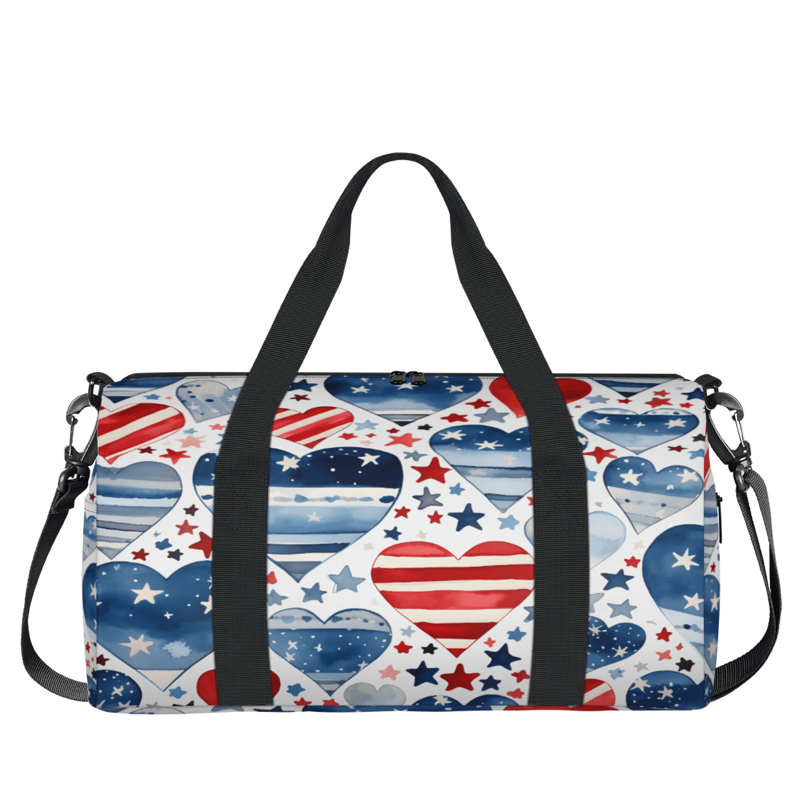 Herdesigns 4th Of July Heart Travel Duffle Bag Sports Yoga Weekender Overnight Carry on Workout Bags Lightweight Waterproof Gym Tote Bag for Women