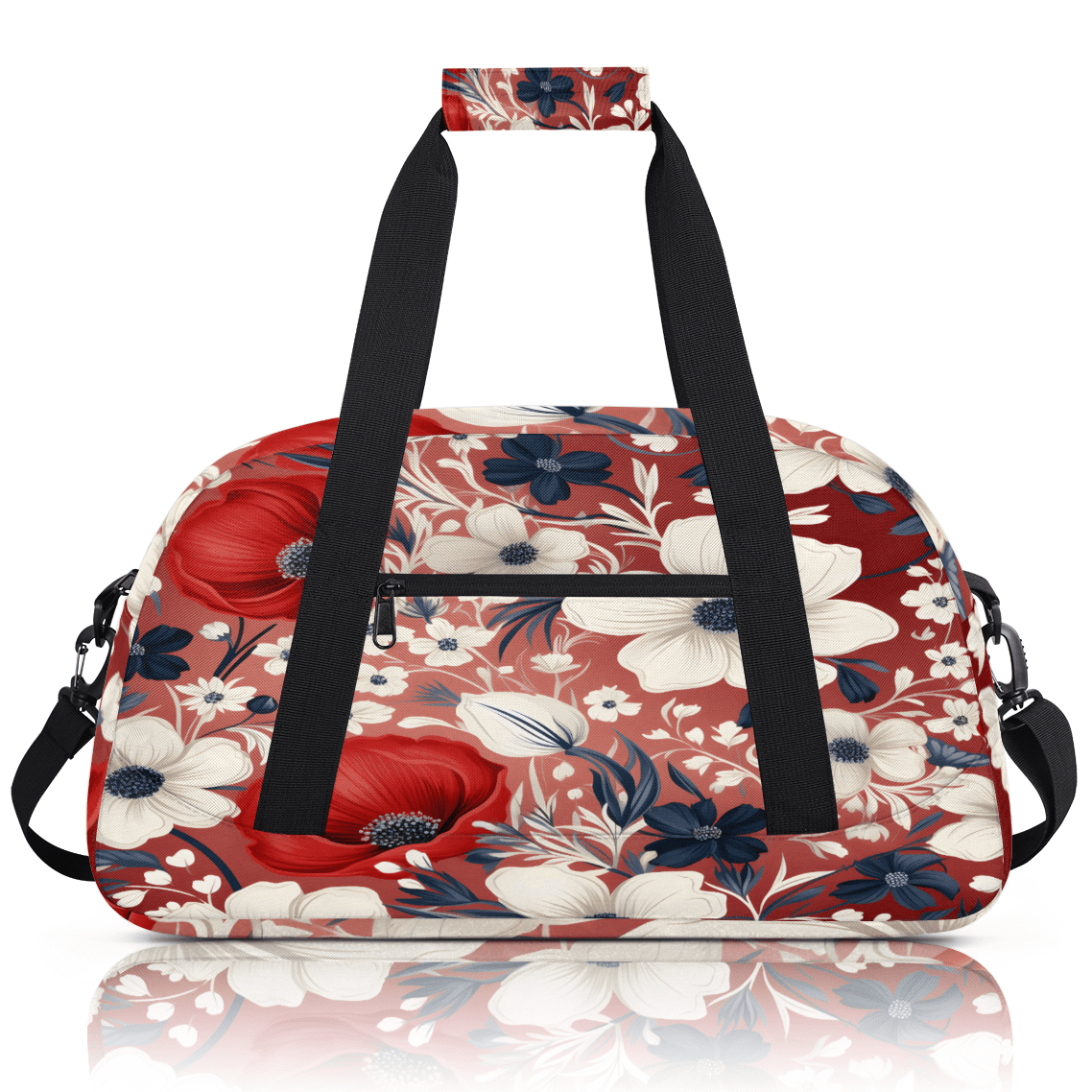 Herdesigns 4th of July Sports Duffle Bag for Women & Men, Flower Patriotic Gym Bag Dance Bag Overnight Bag Carry On Weekender Travel Bag