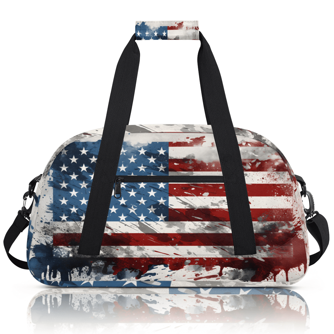 Herdesigns 4th of July Sports Duffle Bag for Women & Men, Patriotic American Flag Gym Bag Dance Bag Overnight Bag Carry On Weekender Travel Bag