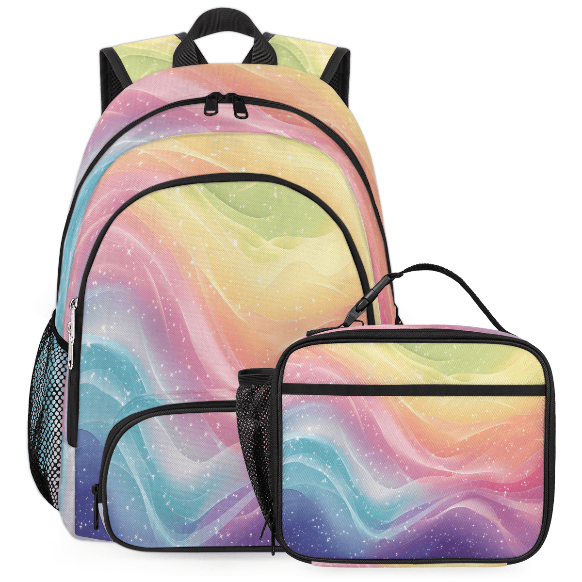 Herdesigns Abstract Rainbow Backpack with Lunch Box Boho Colorful ...