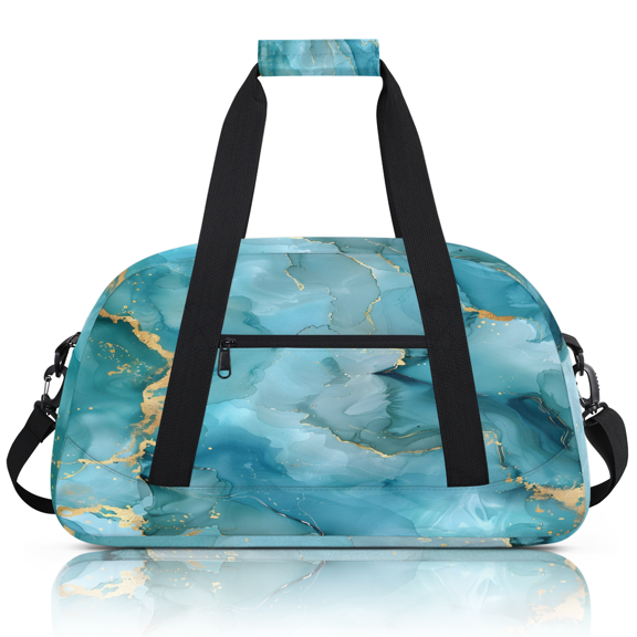 Herdesigns Abstract Teal Marble Sports Duffle Bag for Women & Men, Turquoise Marble Gym Bag Dance Bag Overnight Bag Carry On Weekender Travel Bag