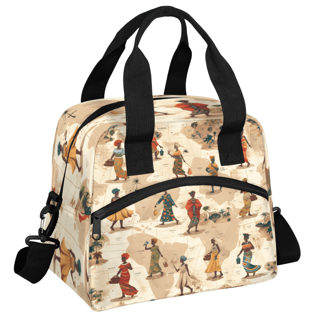 Herdesigns African American Insulated Lunch Bag for Women Men Adults Large Reusable Lunch Box Black Woman Leakproof Cooler Tote Bags with Adjustable Shoulder Strap