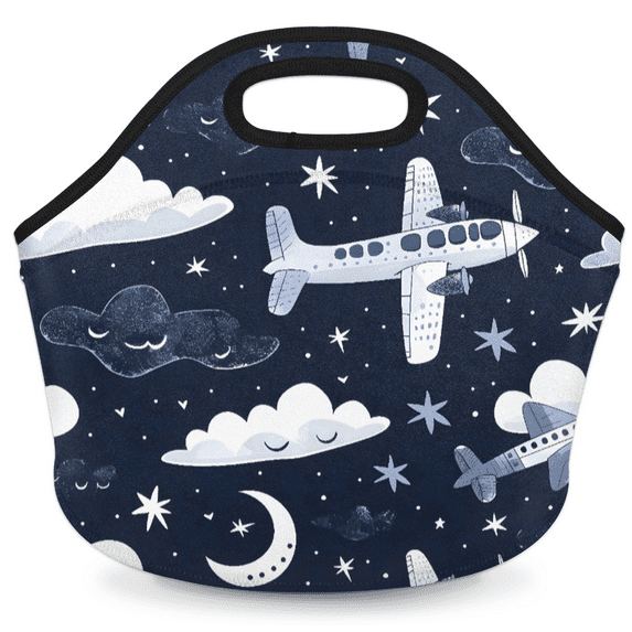 Herdesigns Aircraft Flying Airplane Insulated Neoprene Lunch Bag for Women Men Lunch Box Washable Reusable Lunch Tote Lightweight Lunch Handbag for Work Outdoor Picnic