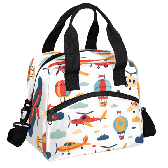 Herdesigns Airplane Insulated Lunch Bag for Women Men Adults Large Reusable Lunch Box Hot Air Balloon Leakproof Cooler Tote Bags with Adjustable Shoulder Strap