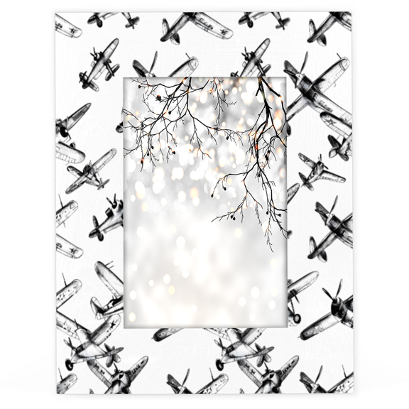 Herdesigns Airplane Pattern 4x6 Picture Frame Wood Photo Frame Table Display or Wall Hanging Decoration for Vertical or Horizontal Display