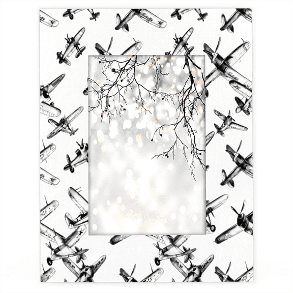 Herdesigns Airplane Pattern 5x7 Picture Frame, Wood Photo Frame for Living Room Bedroom, Vertical & Horizontal Display