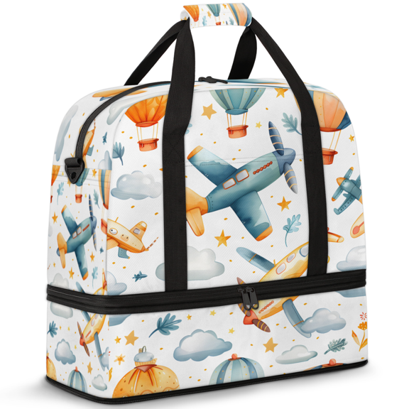 Herdesigns Airplane Travel Duffel Bag with Shoe Compartment Aircraft Large Foldable Waterproof Weekend Overnight Bag for Beach Swim Pool Bags Sports Gym