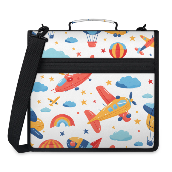 Herdesigns Airplane Zipper Binder 1.5 Inch 3 D-Rings with Shoulder Strap & Handle, Waterproof Cloud Star Rainbow Binder Organizer Bag for 13 Inch Laptop