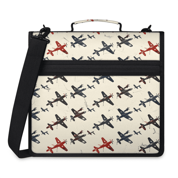Herdesigns Airplane Zipper Binder with Shoulder Strap, Waterproof 1.5 Inch 3 D-Ring Binder Organizer Bag, Fits 13 Inch Laptop for Work,