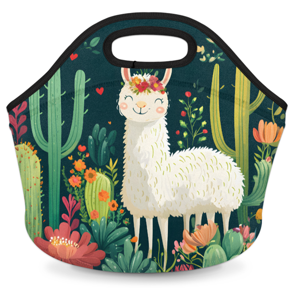 Herdesigns Alpaca Insulated Lunch Bag Neoprene Lunch Box for Women Men Soft Cooler Bag Cactus Washable Lunch Tote for Work Outdoor Picnic