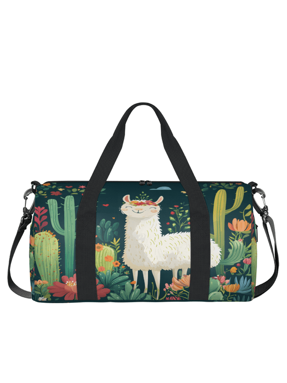 Alpaca Travel Duffle Bag Sports Yoga Weekender Overnight Carry on Workout Bags Lightweight Waterproof Gym Tote Bag for Women Cactus