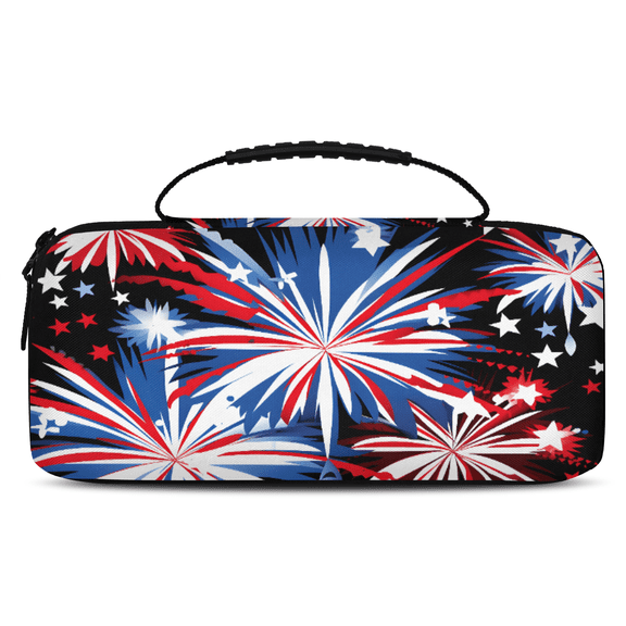 Herdesigns American Fireworks Carry Case Compatible with Nintendo Switch 2017 & Oled 2021, with 20 Game Card Slots, 4th of July Portable Travel Carrying Case Pouch for Accessories & Games