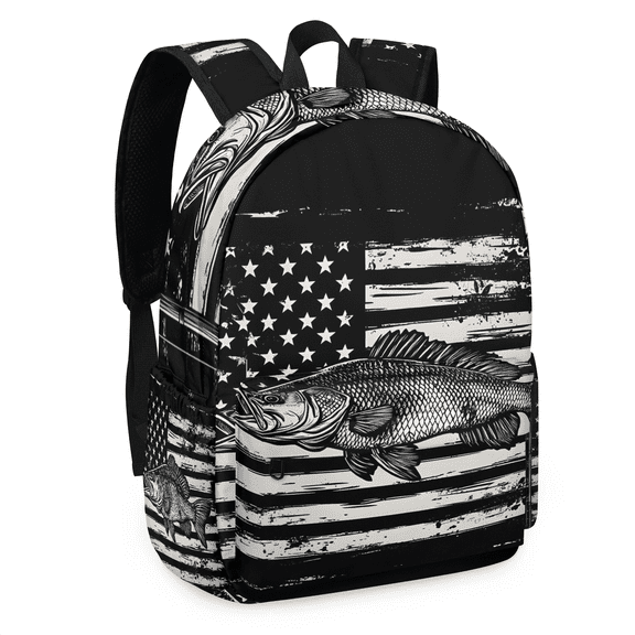 Herdesigns American Flag Backpack for Men Women Large Capacity Bass Fish Laptop Backpack Casual Daypack for Work Travel