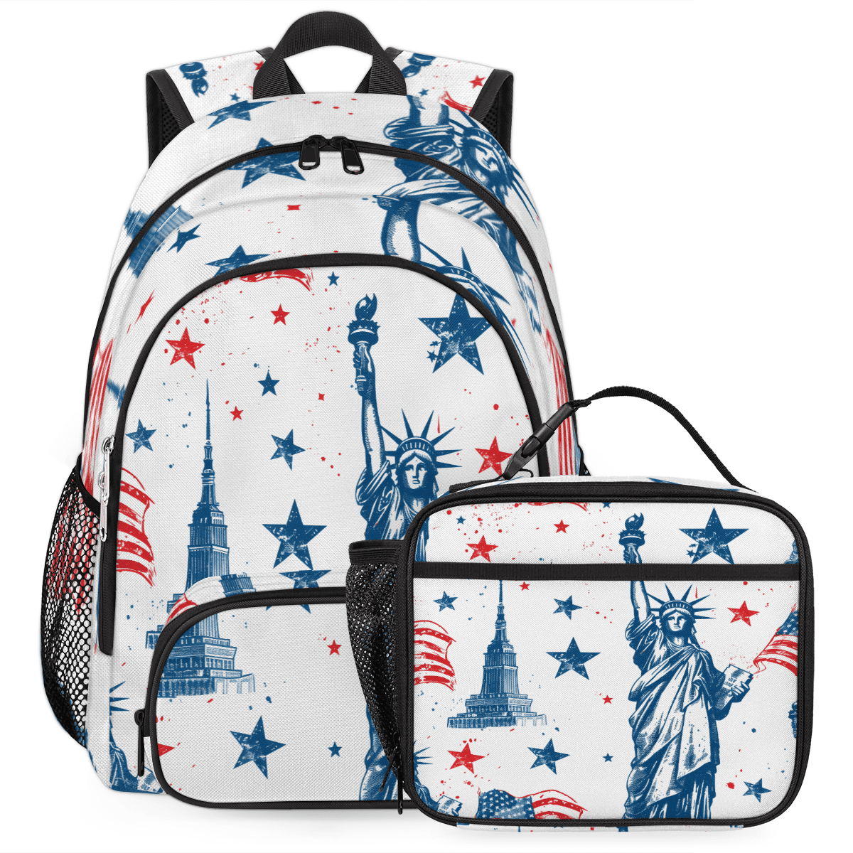 Herdesigns American Flag Backpack with Lunch Box Statue of Liberty