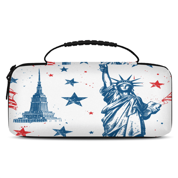 Herdesigns American Flag Carry Case Compatible with Nintendo Switch 2017 & Oled 2021, with 20 Game Card Slots, Statue of Liberty Portable Travel Carrying Case Pouch for Accessories & Games