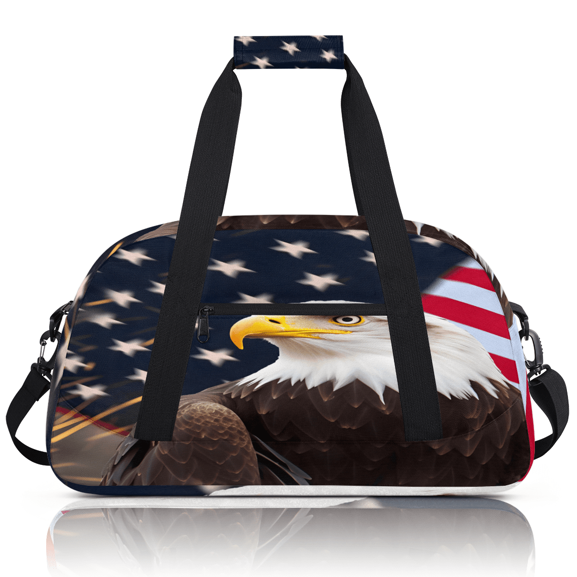 Herdesigns American Flag Eagles Sports Duffle Bag for Women & Men, 4th of July Gym Bag Dance Bag Overnight Bag Carry On Weekender Travel Bag