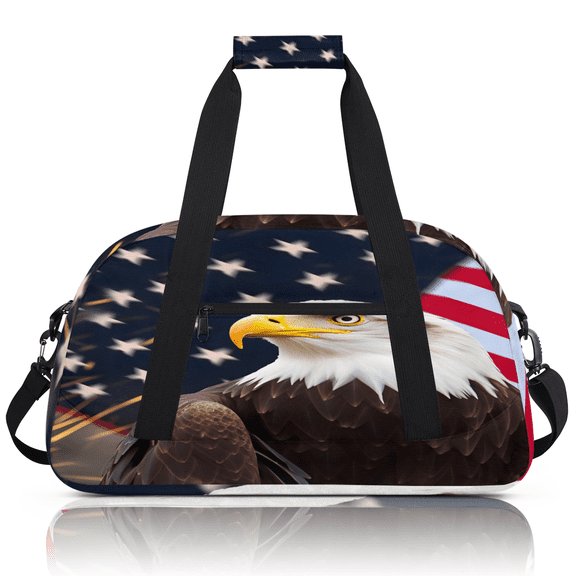 Herdesigns American Flag Eagles Sports Duffle Bag for Women & Men, 4th of July Gym Bag Dance Bag Overnight Bag Carry On Weekender Travel Bag
