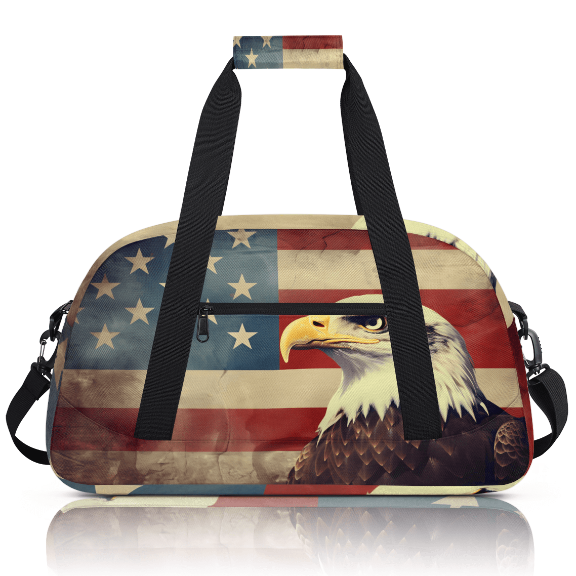 Herdesigns American Flag Eagles Sports Duffle Bag for Women & Men, Patriotic USA Flag Gym Bag Dance Bag Overnight Bag Carry On Weekender Travel Bag
