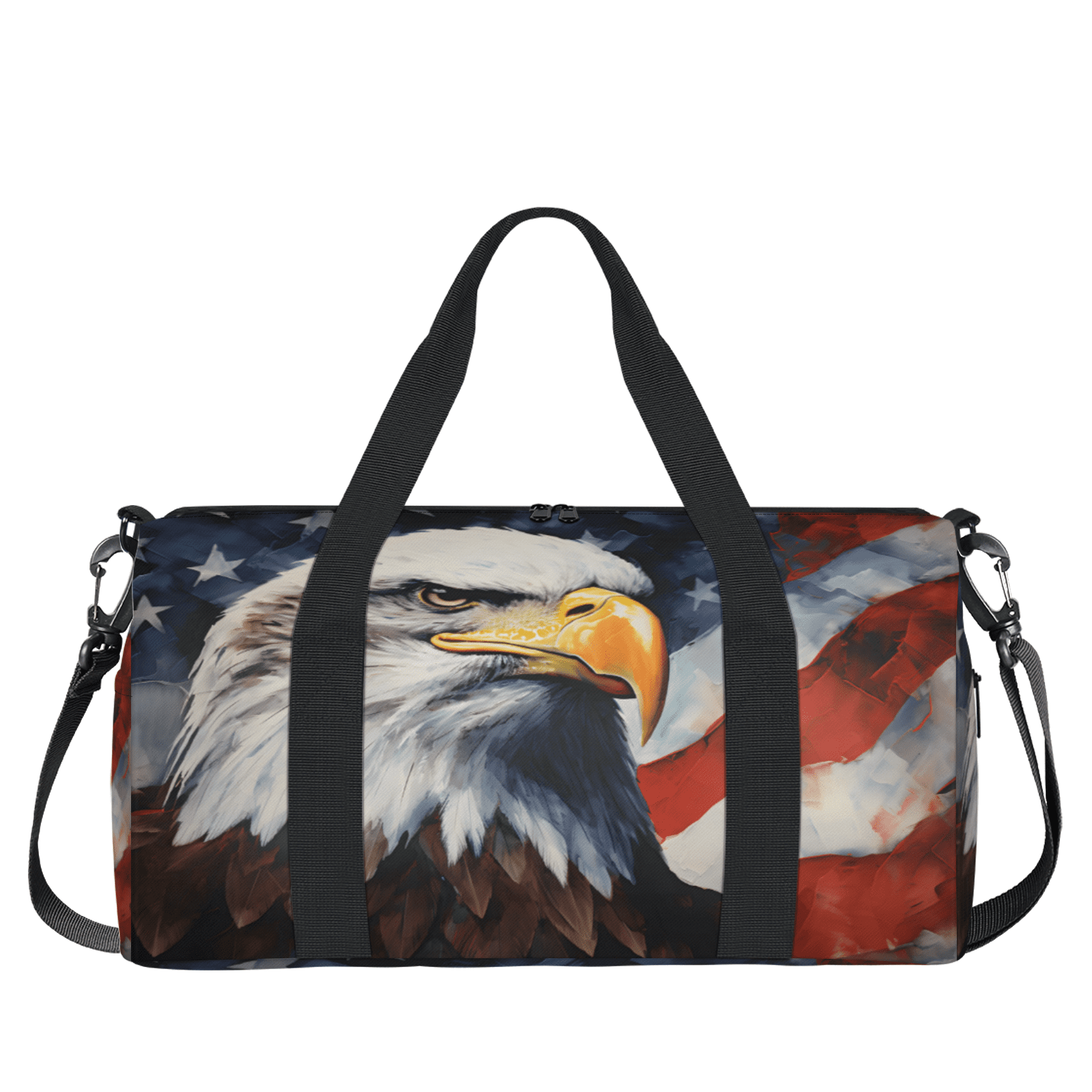 Herdesigns American Flag Eagles Travel Duffle Bag Sports Yoga Weekender Overnight Carry on Workout Bags Lightweight Waterproof Gym Tote Bag for Women