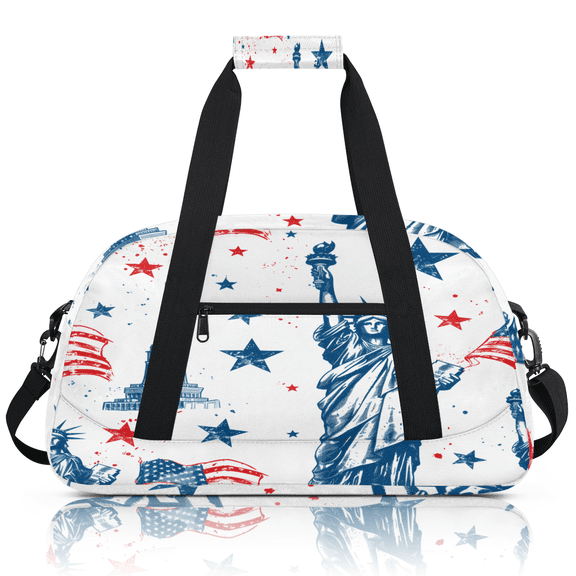 Herdesigns American Flag Sports Duffle Bag for Women & Men, Statue of Liberty Gym Bag Dance Bag Overnight Bag Carry On Weekender Travel Bag