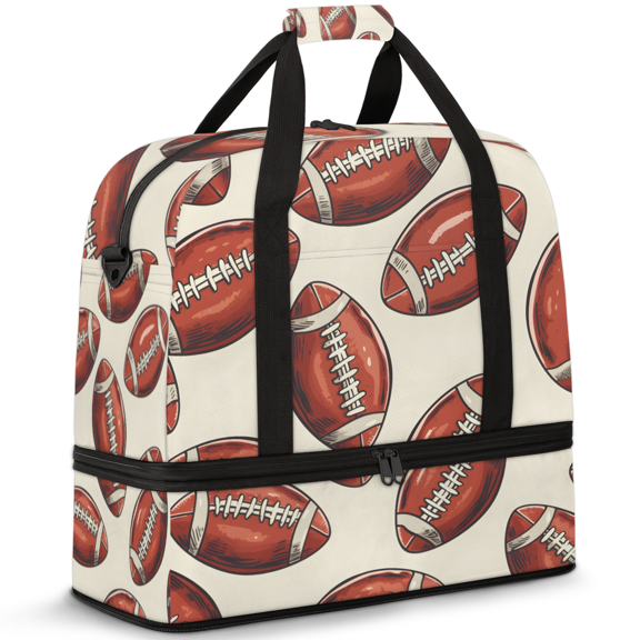Herdesigns American Football Foldable Travel Duffle Bag for Women and Men Lightweight Carry On Overnight Bag Sports Gym Luggage Weekender Bags with Shoe Compartment