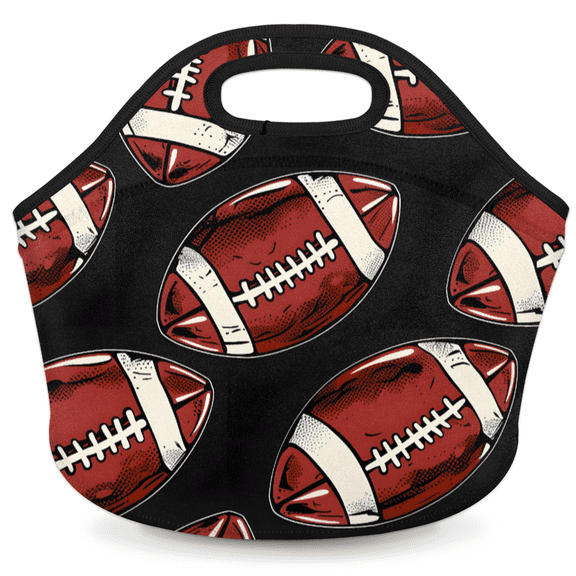 Herdesigns American Football Neoprene Lunch Bag, Rugby Insulated Lunch Box for Women Men Washable Lunch Tote Soft Lunch Container With Zipper for Work Picnic Travel