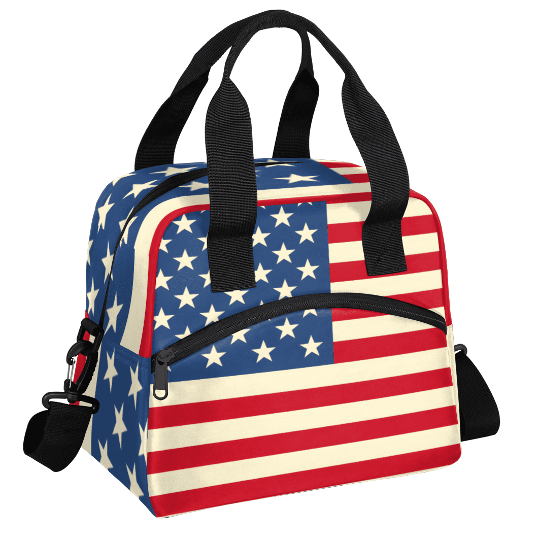 Herdesigns American USA Flag Insulated Lunch Bag for Women Men Adults Large Reusable Lunch Box 4th of July Leakproof Cooler Tote Bags with Adjustable Shoulder Strap