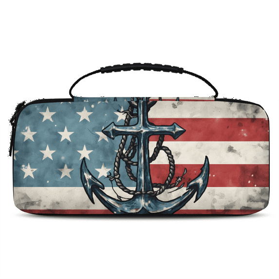 Herdesigns Anchor Carry Case Compatible with Nintendo Switch 2017 & Oled 2021, with 20 Game Card Slots, USA Flag Portable Travel Carrying Case Pouch for Accessories & Games