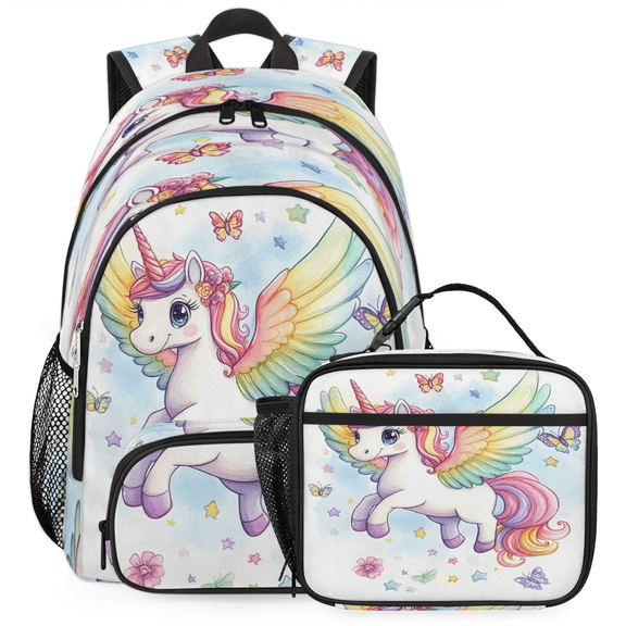Herdesigns Animal Large Backpack Set with Lunch Box Lightweight Water Resistant Travel Laptop Backpacks Casual Daypacks for Women Men, Cute Unicorn