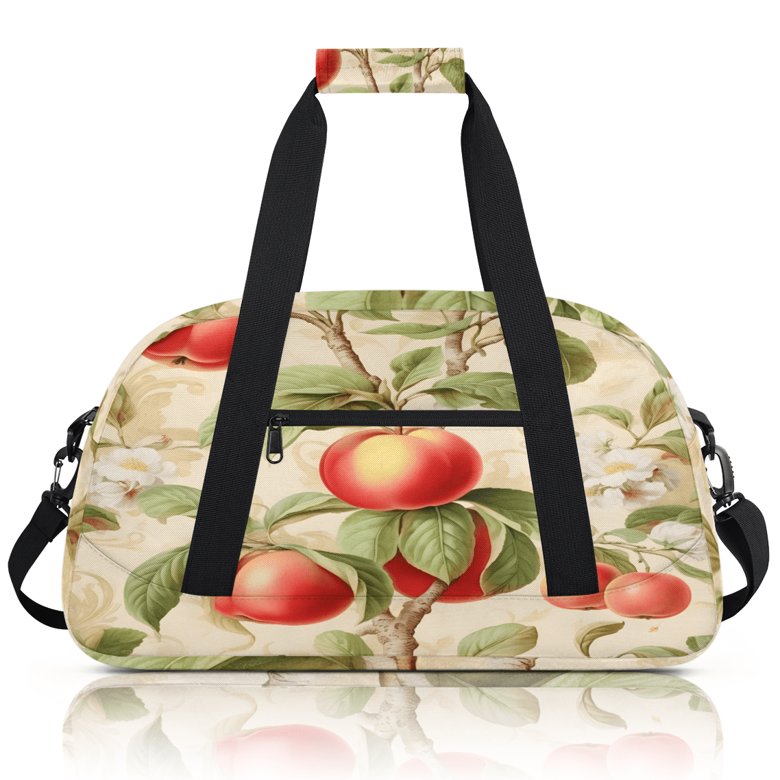 Herdesigns Apples Fruits Sports Duffle Bag for Women & Men, Apples Leaves Gym Bag Dance Bag Overnight Bag Carry On Weekender Travel Bag
