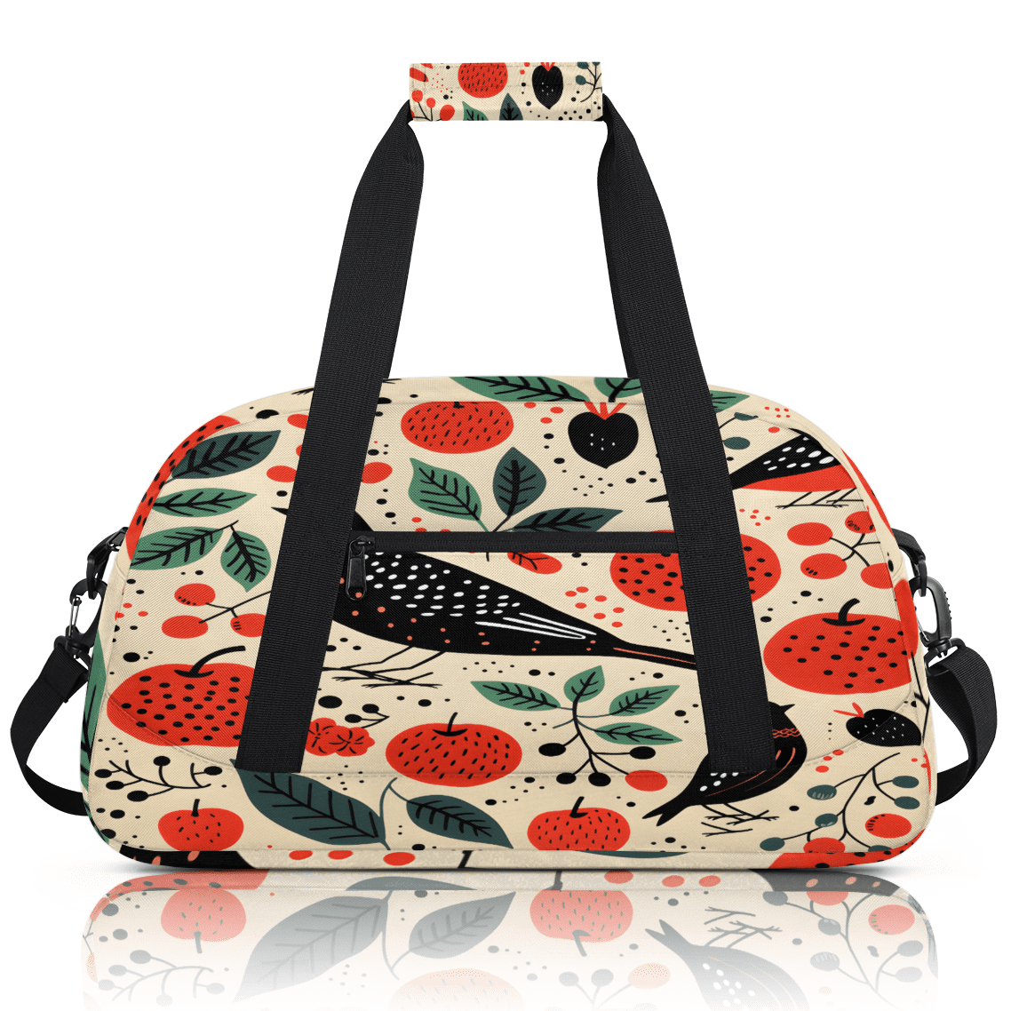 Herdesigns Apples and Birds Sports Duffle Bag for Women & Men, Farmhouse Gym Bag Dance Bag Overnight Bag Carry On Weekender Travel Bag