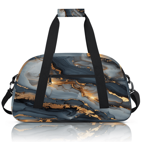 Herdesigns Art Black Glod Marble Sports Duffle Bag for Women & Men, Modern Gym Bag Dance Bag Overnight Bag Carry On Weekender Travel Bag