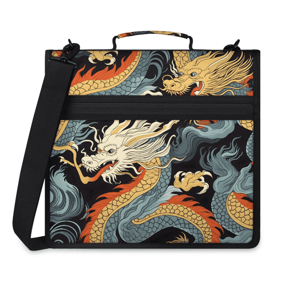 Herdesigns Asian Dragon Zipper Binder with Shoulder Strap, Waterproof 1.5 Inch 3 D-Ring Binder Organizer Bag, Fits 13 Inch Laptop for Work,