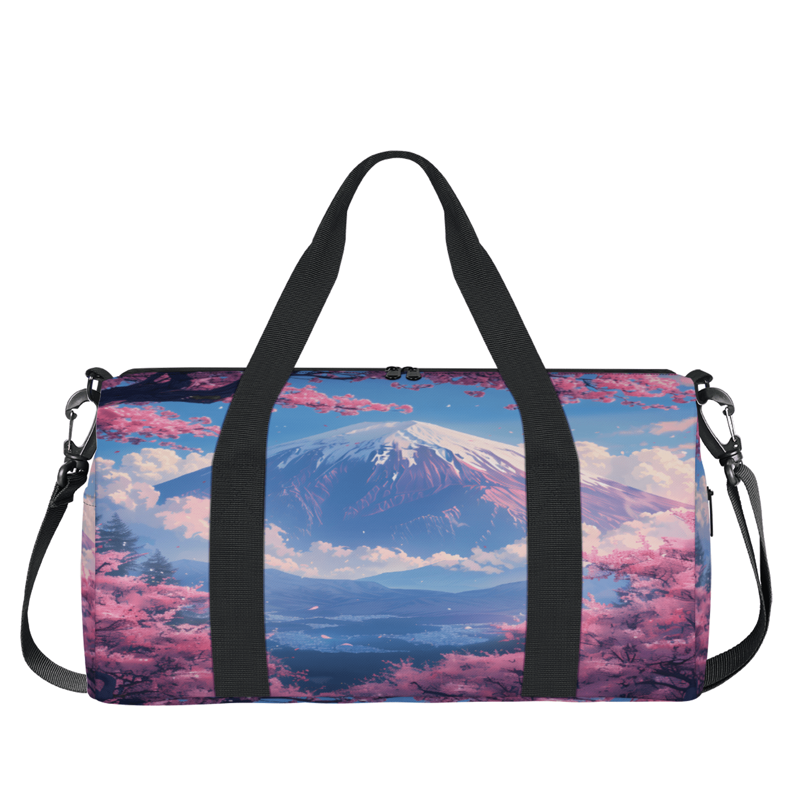 Herdesigns Asian Japanese Travel Duffle Bag Sports Yoga Weekender Overnight Carry on Workout Bags Lightweight Waterproof Gym Tote Bag for Women Cherry Blossom Mount Fuji