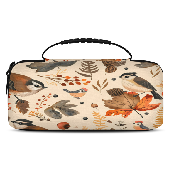 Herdesigns Autumn Birds Maple Leaves Berries Carrying Case for Nintendo Switch OLED Model 2021 & Switch 2017 with 20 Game Card Slots, Portable Travel Carry Case for Accessories and Console