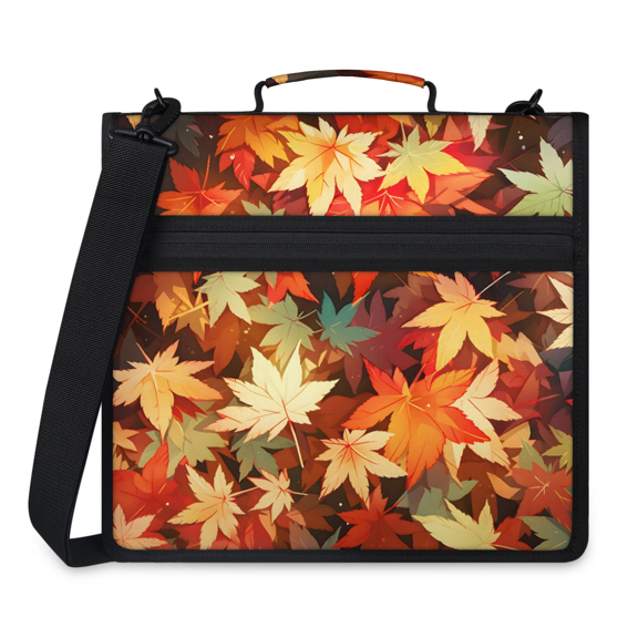 Herdesigns Autumn Fall Leaf Maple Leaves Zipper Binder with Shoulder Strap, Waterproof 1.5 Inch 3 D-Ring Binder Organizer Bag, Fits 13 Inch Laptop for Work,