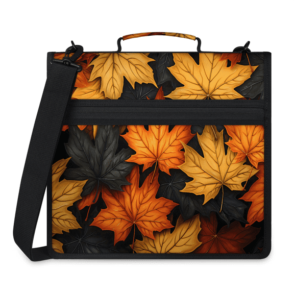 Herdesigns Autumn Leaf Maple Leaves Fall Zipper Binder with Shoulder Strap, Waterproof 1.5 Inch 3 D-Ring Binder Organizer Bag, Fits 13 Inch Laptop for Work,