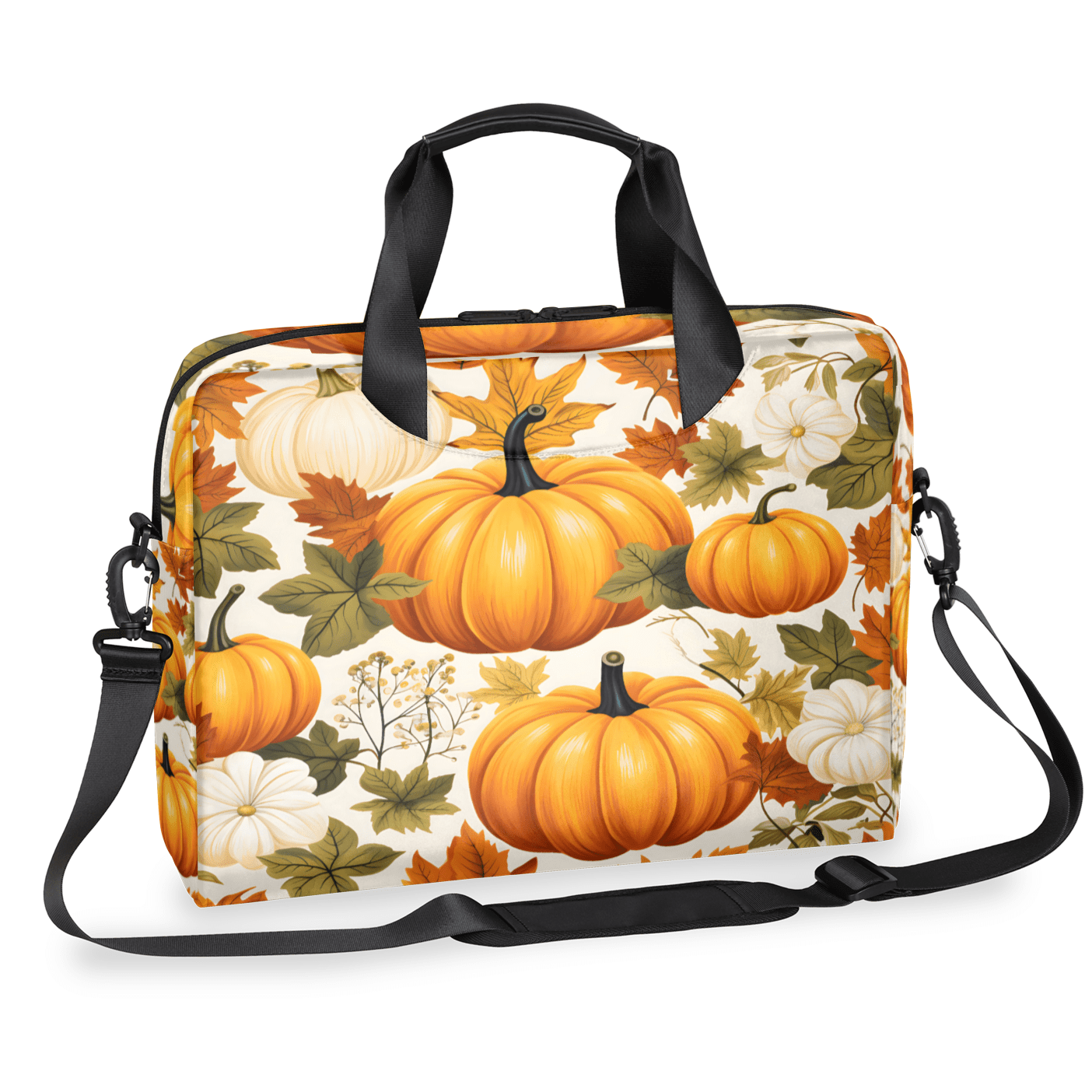 Herdesigns Autumn Pumpkin Maple Leaves Laptop Bag for Women Men, Computer Case Briefcase Messenger Bags, 15-15.6 inch Laptop Sleeve Shoulder Bag
