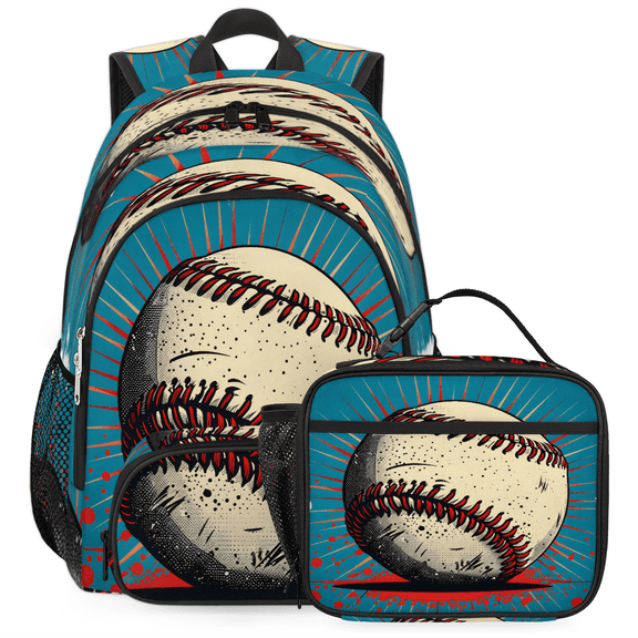Herdesigns Baseball Sports Large Backpack Set with Lunch Box Lightweight Water Resistant Travel Laptop Backpacks Casual Daypacks for Women Men