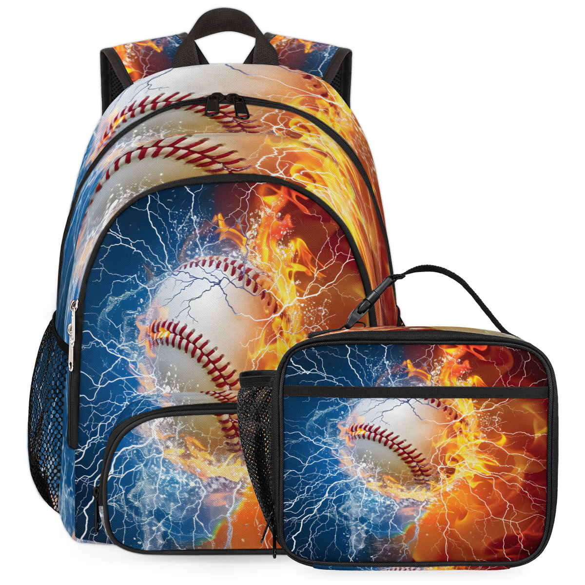 Herdesigns Baseball Sports Theme Large Backpack Set with Lunch Box Lightweight Water Resistant Travel Laptop Backpacks Casual Daypacks for Women Men