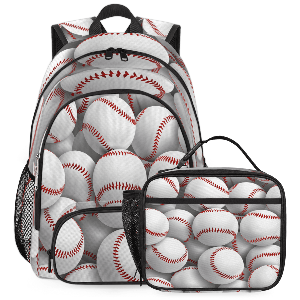 Herdesigns Baseball Theme Large Backpack Set with Lunch Box Lightweight Water Resistant Travel Laptop Backpacks Casual Daypacks for Women Men