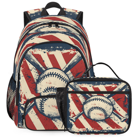 Herdesigns Baseball Themed Large Backpack Set with Lunch Box Lightweight Water Resistant Travel Laptop Backpacks Casual Daypacks for Women Men