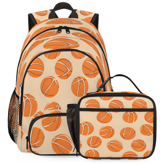 Herdesigns Basketball Large Backpack Set with Lunch Box Lightweight Water Resistant Travel Laptop Backpacks Casual Daypacks for Women Men, Sports