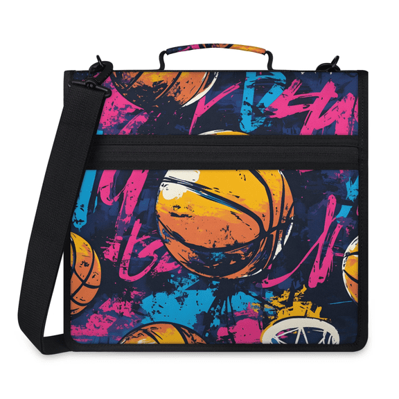 Herdesigns Basketball Sports Zipper Binder 1.5 Inch 3 D-Rings with Shoulder Strap & Handle, Waterproof Binder Organizer Bag for 13 Inch Laptop
