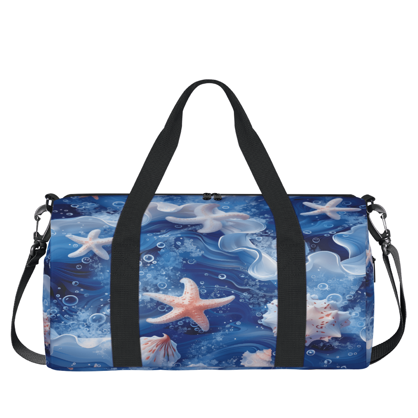 Herdesigns Beach Coastal Nautical Gym Bag for Women, Duffle Bag for Travel Sport, Shell Lightweight Waterproof Carry on Weekender Dance Yoga Workout Bags