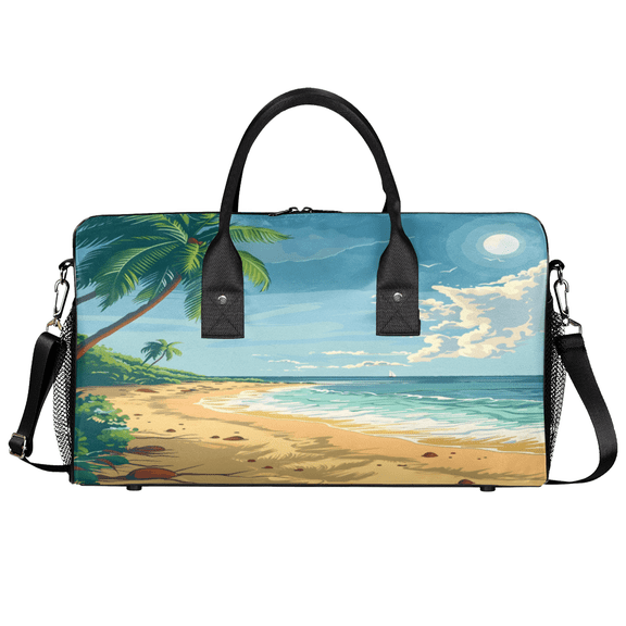 Herdesigns Beach Theme Travel Gym Bag, Tropical Ocean Sunset Sports Duffle Bag Waterproof Lightweight Weekend Carry On Tote for Men Women
