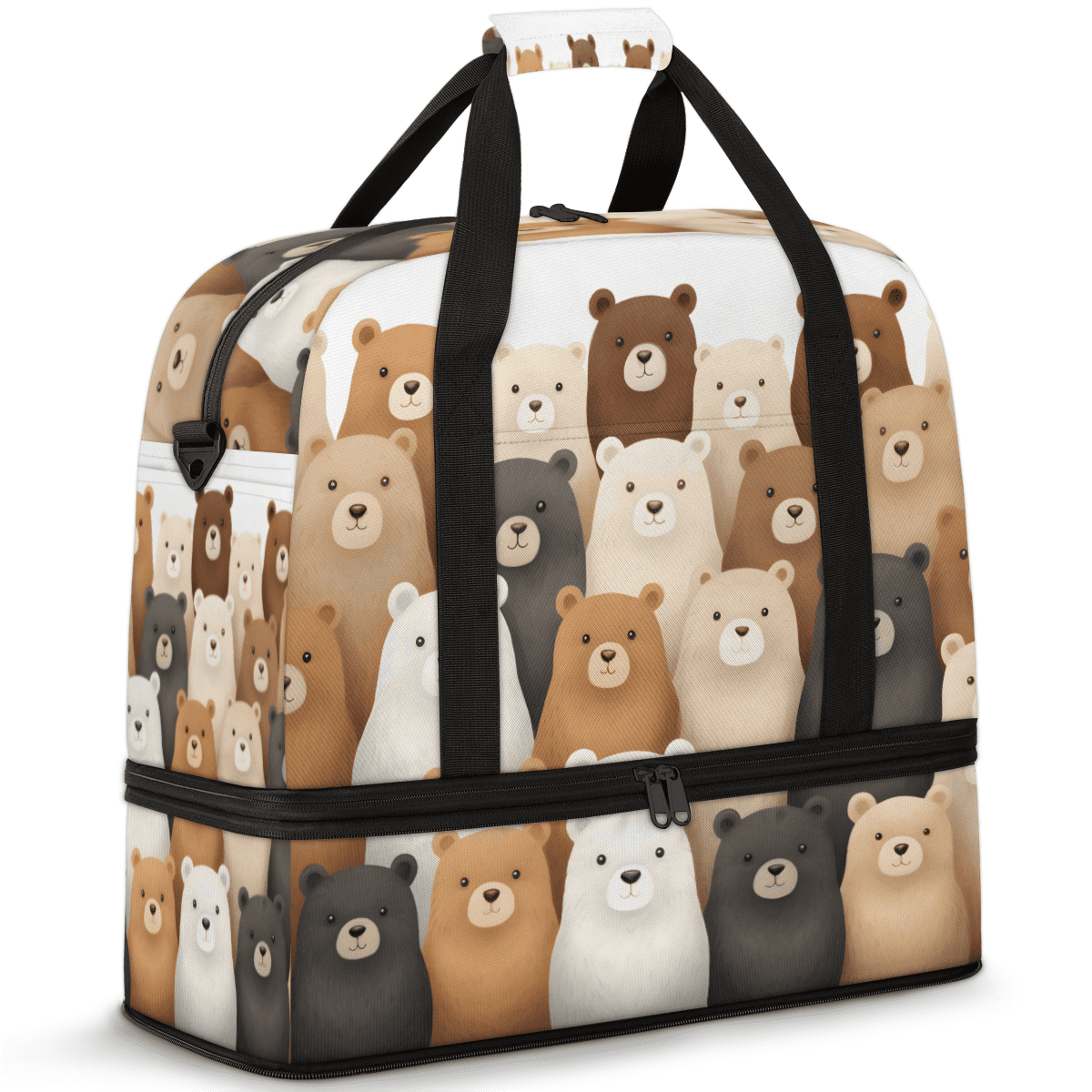 Herdesigns Bear Cute Foldable Travel Duffel Bag with Shoe Compartment, Weekend Overnight Carry On Bags for Men Women, Large Sports Gym Luggage
