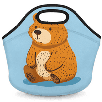 Herdesigns Bear Insulated Lunch Bag Neoprene Lunch Box for Women Men Soft Cooler Bag Cute Washable Lunch Tote for Work Outdoor Picnic
