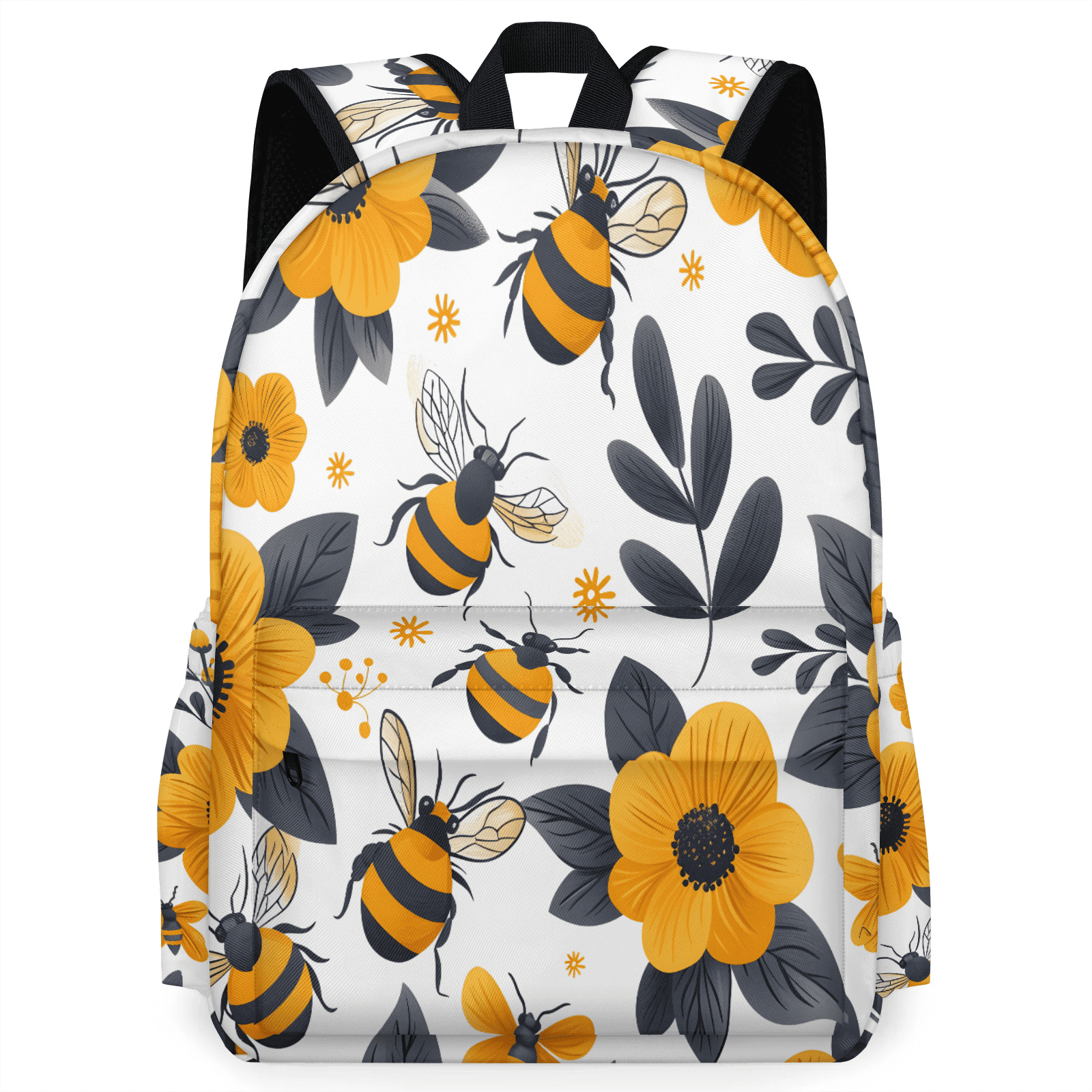 Herdesigns Bee Backpack for Men Women, Lightweight Laptop Backpack 16.3 Inch Yellow Floral Casual Daypack for Travel Work Commuter