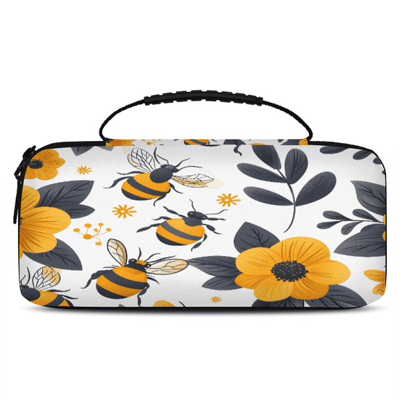 Herdesigns Bee Carry Case Compatible with Nintendo Switch 2017 & Oled 2021, with 20 Game Card Slots, Yellow Floral Portable Travel Carrying Case Pouch for Accessories & Games